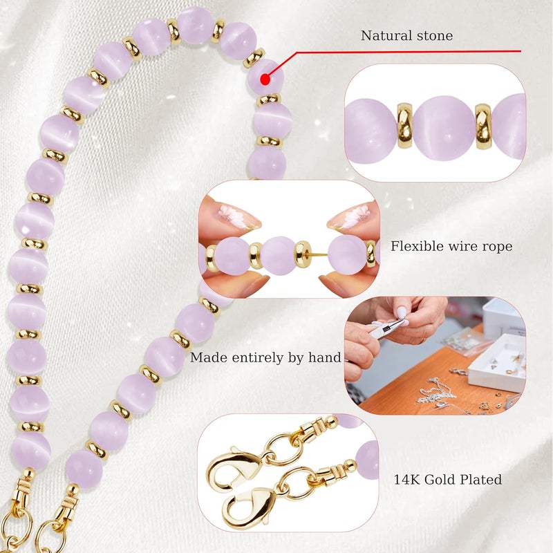 Lostars Store Marble Beaded Phone Wrist Strap,Detachable Phone Bracelet Strap with Tether Tab,Hands-Free Wristlet Strap (Purple Peacock Agate) - Image 4